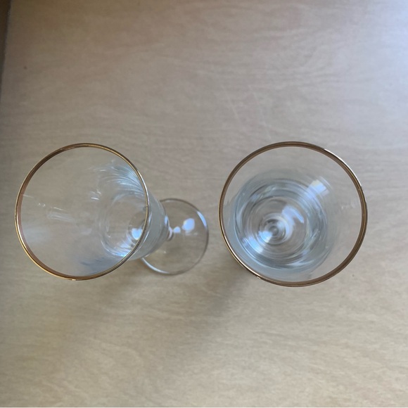 Fluted Champagne Glasses Italy Gold Trim Bulbous Stem - Set of 2 - Picture 5 of 12